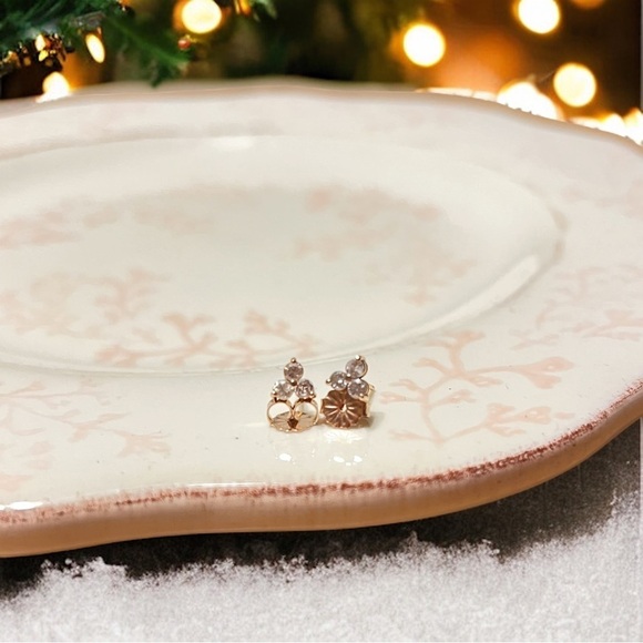 14K Rose Gold 1/3 CTW Natural Diamond Three-Stone Stud Earrings - Picture 8 of 9